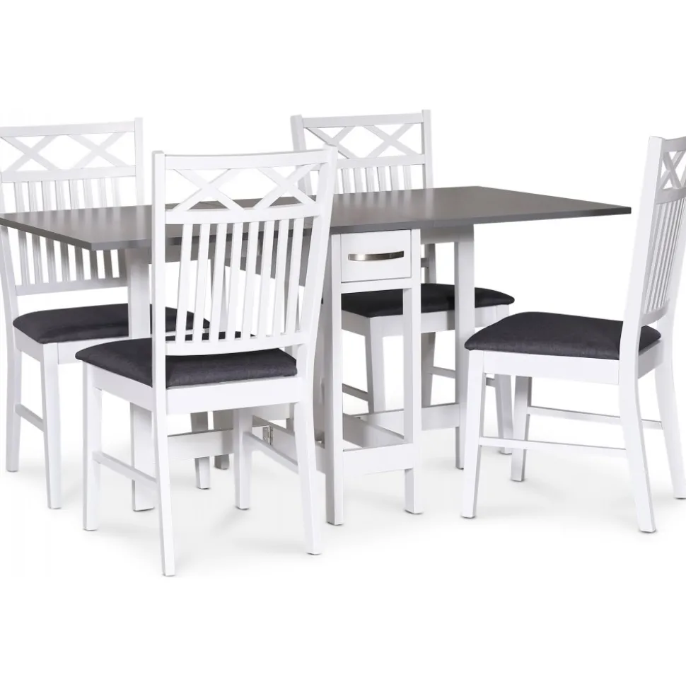 Matgrupp slagbord med fyra stolar vit / Grå - Fårö + 4.00 x Stolsdyna