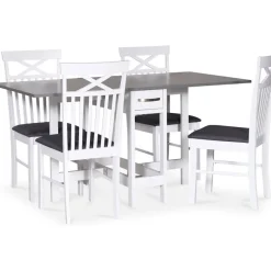 Matgrupp; Vitt / grått slagbord med 4 st stolar - Fårö + 4.00 x Stolsdyna