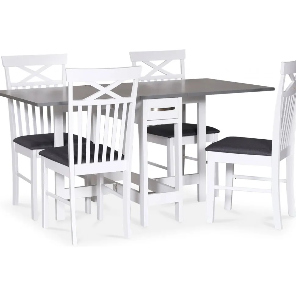 Matgrupp; Vitt / grått slagbord med 4 st stolar - Fårö + 4.00 x Stolsdyna