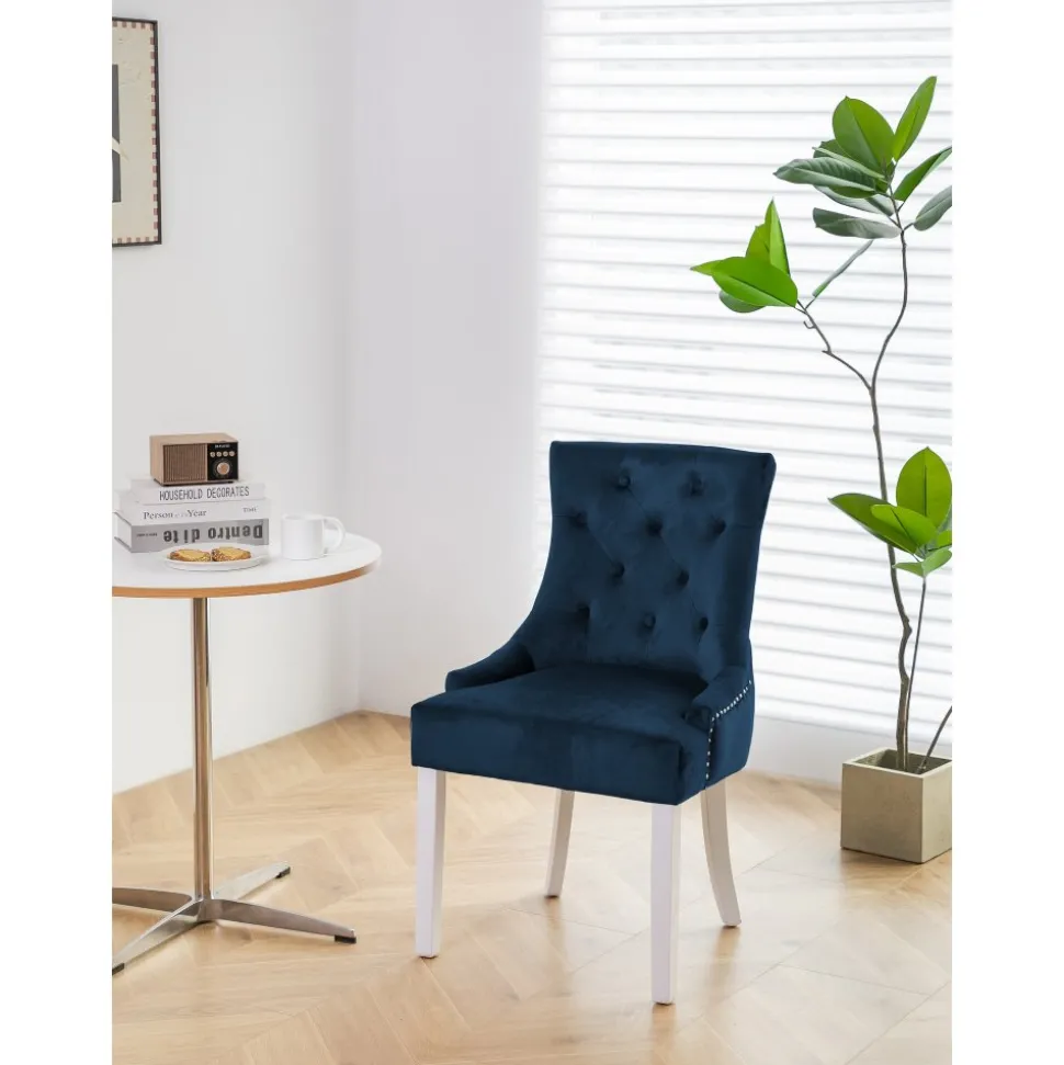 Matstol Tuva blå sammet med vita ben + Möbeltassar