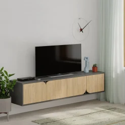 Mediabänk 180 cm bred - Antracit/ek