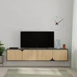 Mediabänk 180 cm bred - Antracit/ek