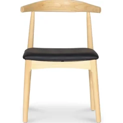 Mella karmstol i trä med svart sits