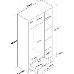 Mendy garderob 90 cm - Valnöt/vit
