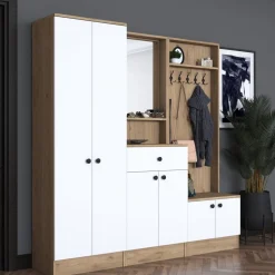 Mendy hallmöbel 180 cm - Valnöt/vit