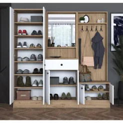 Mendy hallmöbel 180 cm - Valnöt/vit