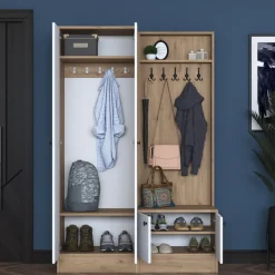 Mendy hallmöbel - Vit/valnöt