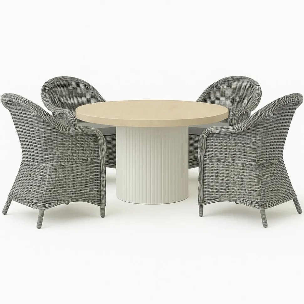 Merca matgrupp: Runt bord + 4 st grå Mercury fåtöljer grå konstrotting