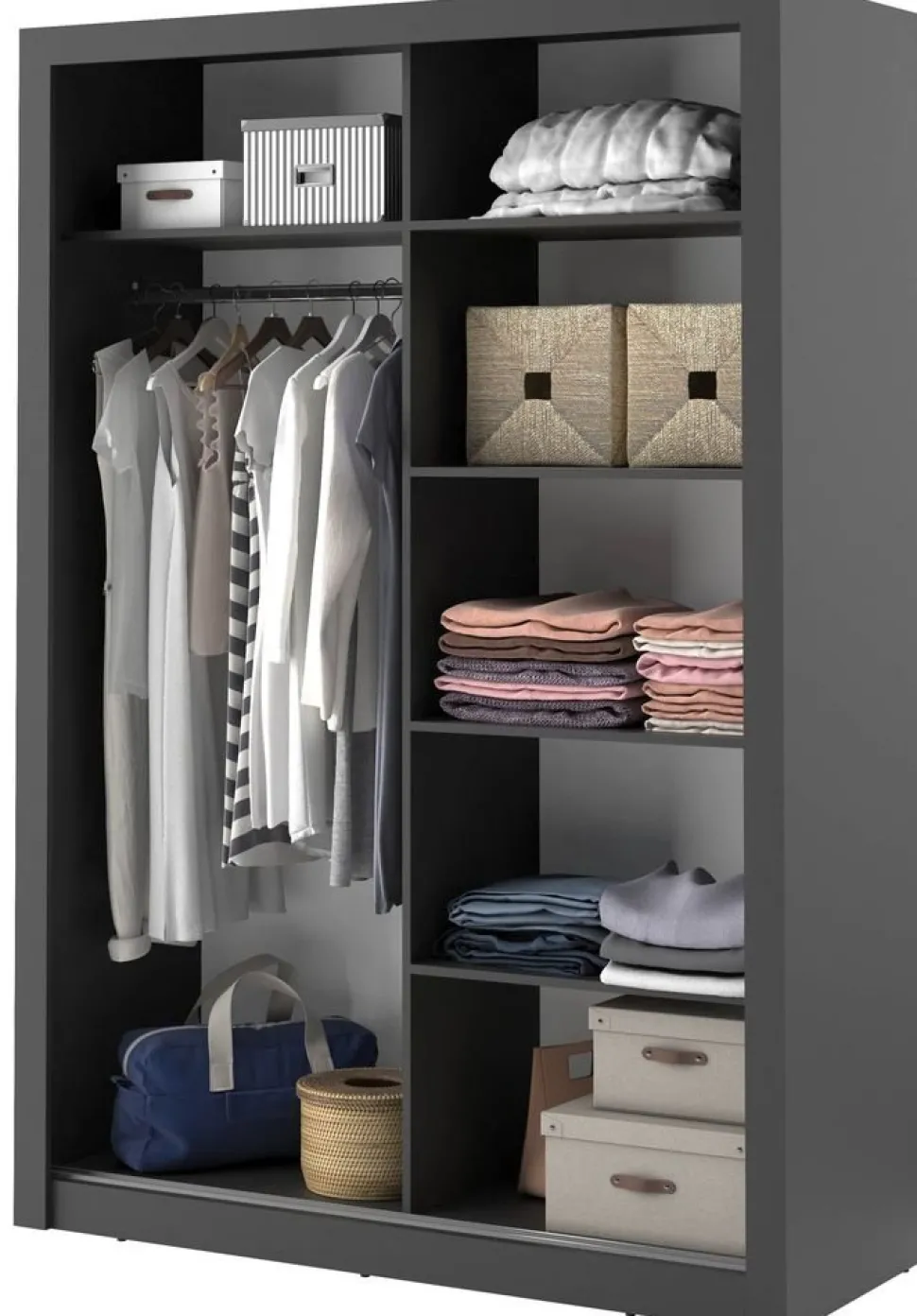 Mervyn garderob B150 cm - Svart / Spegel