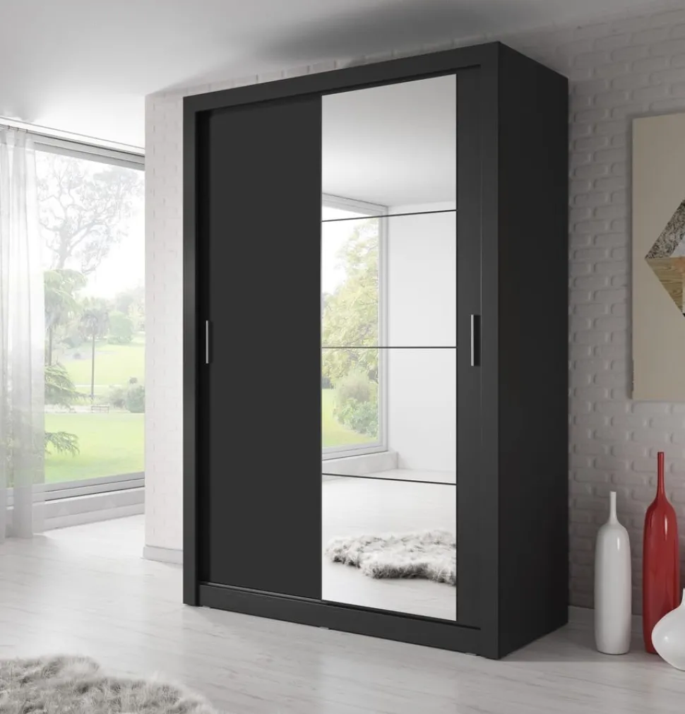 Mervyn garderob B150 cm - Svart / Spegel