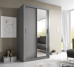 Mervyn garderob med skjutdörrar 120 cm - Grå / Spegel