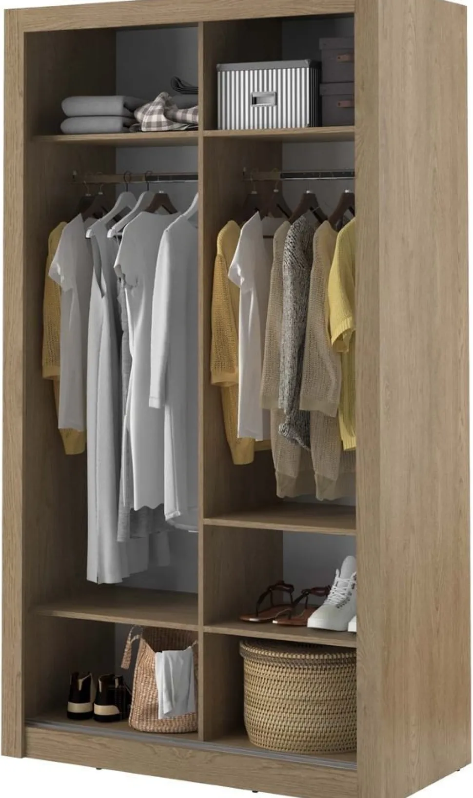 Mervyn garderob med skjutdörrar 120 cm - Shetland ek / Spegel