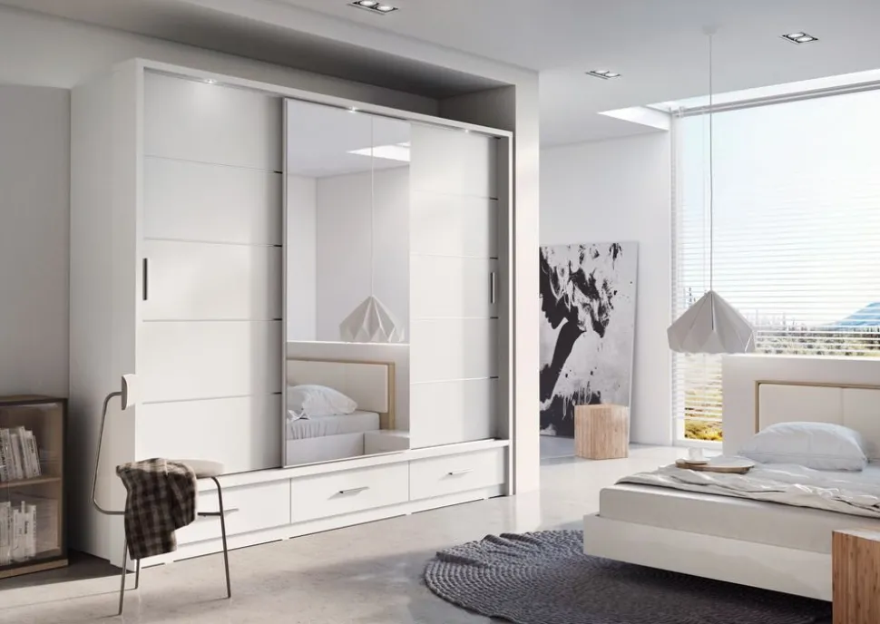 Mervyn garderob med skjutdörrar och innehåll B250 cm - Vit