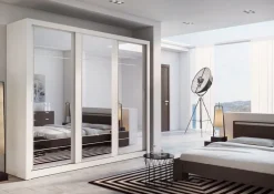 Mervyn vit garderob med spegel och inredning - Bredd 250 cm