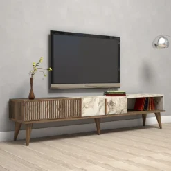 Milan TV-bänk - Valnöt/vit