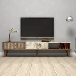 Milan TV-bänk - Valnöt/vit