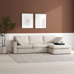 Moby beige divansoffa 296 cm - soffa med vändbar divan + Möbeltassar