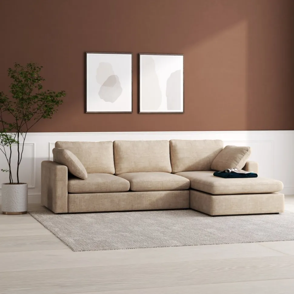 Moby mörkbeige divansoffa 296 cm - Vändbar divansoffa med pocketfjädrar + Möbeltassar