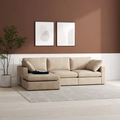 Moby mörkbeige divansoffa 296 cm - Vändbar divansoffa med pocketfjädrar + Möbeltassar