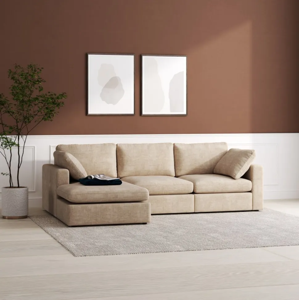 Moby mörkbeige divansoffa 296 cm - Vändbar divansoffa med pocketfjädrar + Möbeltassar