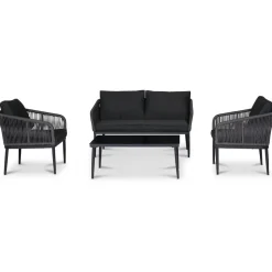 Molde loungegrupp med bord - Svart/grå rep + Möbeltassar