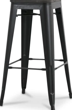 Montreux Barpall i plåt vintage - Plåt / Mörkbrunt trä + Möbeltassar