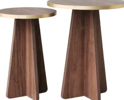 Mushroom sidobordset Ø30/40 cm - Guld/valnöt