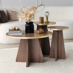 Mushroom sidobordset Ø30/40 cm - Guld/valnöt