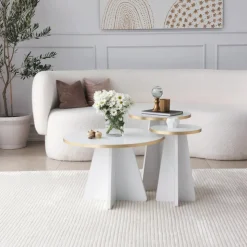 Mushroom sidobordset Ø30/40 cm - Guld/vit