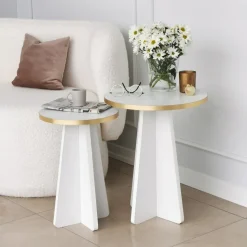 Mushroom sidobordset Ø30/40 cm - Guld/vit