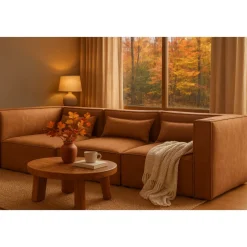 Nees modulsoffa i cognac combo 4 + Möbeltassar