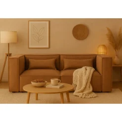 Nees modulsoffa i cognac combo 5 + Möbeltassar