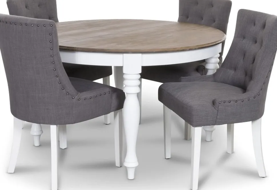 New England matgrupp inklusive 4 st Tuva matstolar i grått tyg + 4.00 x Stolsdyna