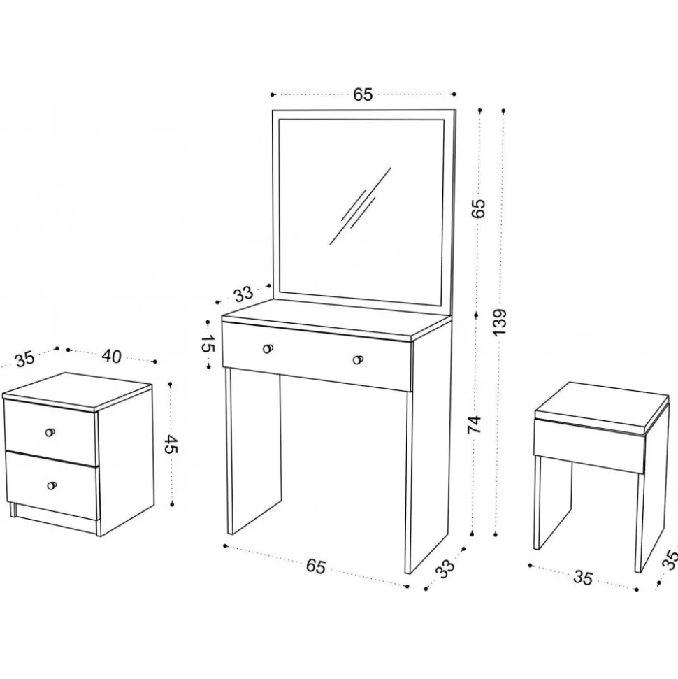 Nice sminkbord 65 x 35 cm - Vit