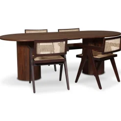 Nova matgrupp; ovalt matbord, valnöt + 4 st Strömsberg karmstolar mahogny/rotting