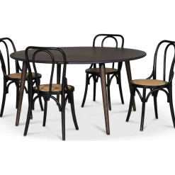 Omni matgrupp, runt matbord Ø130 cm inkl 4 st Tony svarta böjträ stolar - Rökfärgad ek + 4.00 x Stolsdyna