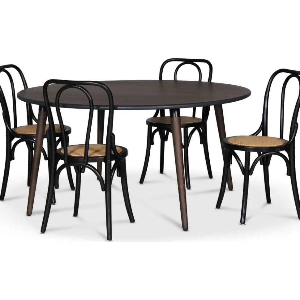 Omni matgrupp, runt matbord Ø130 cm inkl 4 st Tony svarta böjträ stolar - Rökfärgad ek + 4.00 x Stolsdyna