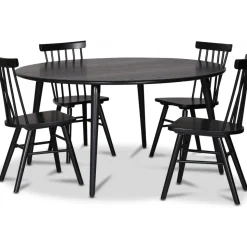 Omni matgrupp, runt matbord Ø130 cm inkl 4 st Orust svarta pinnstolar - Svartbetsad ek + 3.00 x Möbeltassar