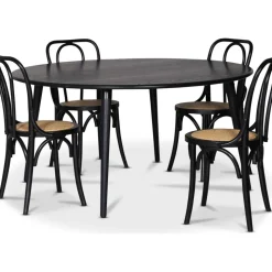 Omni matgrupp, runt matbord Ø130 cm inkl 4 st Tony svarta stolar - Svartbetsad ek + 4.00 x Stolsdyna