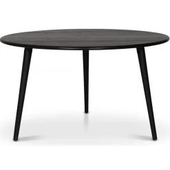 Omni matgrupp, runt matbord Ø130 cm inkl 4 st Bridge snurrbara svarta stolar - Svartbetsad ek