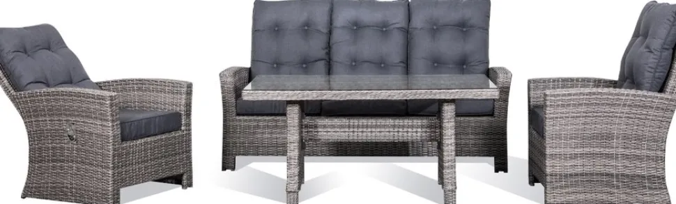 Orlando utemöbelgrupp hög rygg ställbara fåtöljer - Grå/beige + Fläckborttagare för möbler