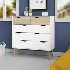 Oslo byrå med 5 lådor - Vit/ek