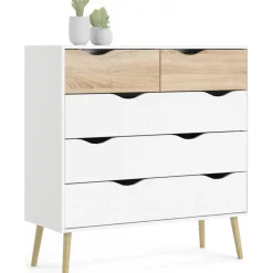 Oslo byrå med 5 lådor - Vit/ek