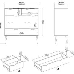 Oslo byrå med 5 lådor - Vit/ek