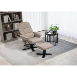 Oslo reclinerfåtölj med pall i mörkbeige tyg