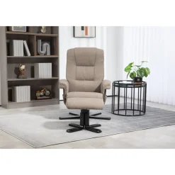 Oslo reclinerfåtölj med pall i mörkbeige tyg