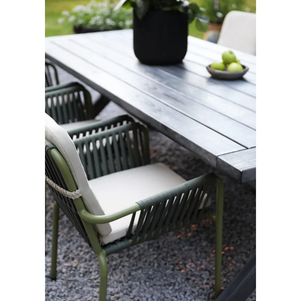 Oxford utematgrupp; bord 220x100 cm inkl 6 st Lincoln stapelbara karmstolar grön/beige
