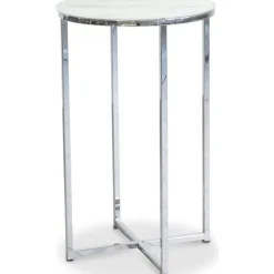 Palasso runt Lampbord Ø40 cm - Krom / Ljus marmorering + Möbeltassar