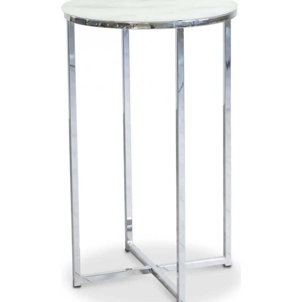 Palasso runt Lampbord Ø40 cm - Krom / Ljus marmorering + Möbeltassar