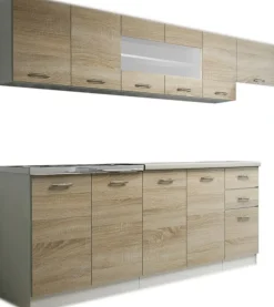 Perla komplett kök 260 cm - Sonoma ek/vit/sand